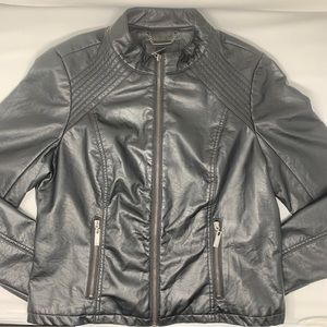 J2 Womens - Size Large - Faux Leather Jacket Black Lightweight Soft Zip Pockets